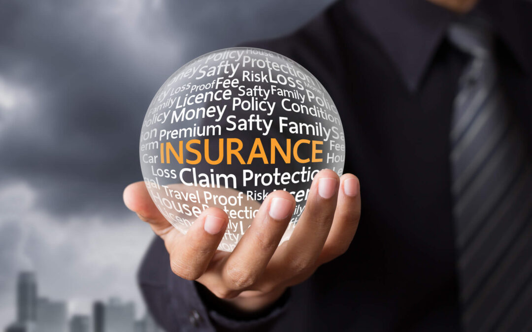 insurance word in glowing ball and insurance book of business for sale